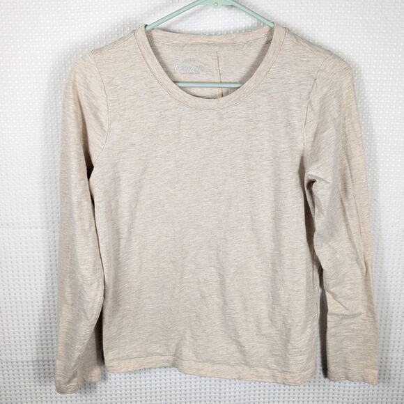 J.Crew Small Beige Long Sleeve Girlfriend Tee Women’s 100% Cotton Basic Top - Picture 1 of 4